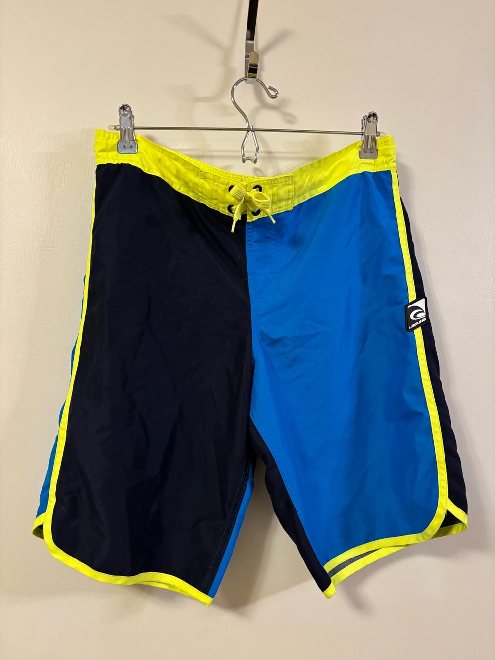 Laguna B Boys Blue, Black & Neon Yellow Colorblock Swim Trunks